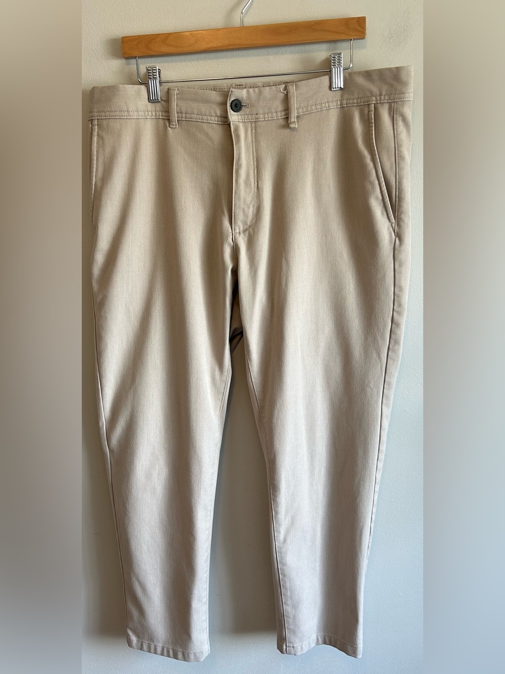 Zara The Melange Pants Men's US 32X28 Beige Slim Tapered Stretch Chino Trousers